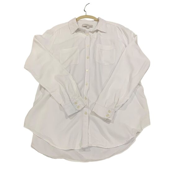 Ann Taylor Loft Womens White Long Sleeve Button Up Top M Basic Neutral Vacation - Picture 5 of 5